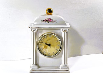 Vintage 1993 Paul Sebastian® Porcelain Floral Clock. 22K gold Accents & Finial, Limited Edition, 8.5” T. 5” W. Serviced. Free US Shipping