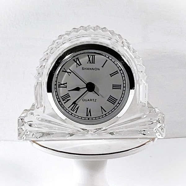 Vintage Shannon™ Ireland Mini Crystal Clock, Hand Cut 24% Lead Crystal, Chrome Bezel, Quartz, Mint. Boxed, 4.5" W. 3.5" T. Free US Shipping