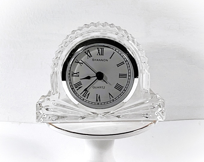 Vintage Shannon™ Ireland Mini Crystal Clock, Hand Cut 24% Lead Crystal, Chrome Bezel, Quartz, Mint. Boxed, 4.5" W. 3.5" T. Free US Shipping