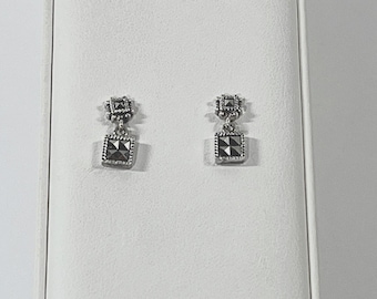 Judith Jack™ Sterling Silver Marcasite Small Dangle Earrings, 5/8" Long, 5mm Square. Signed. Free US Shipping