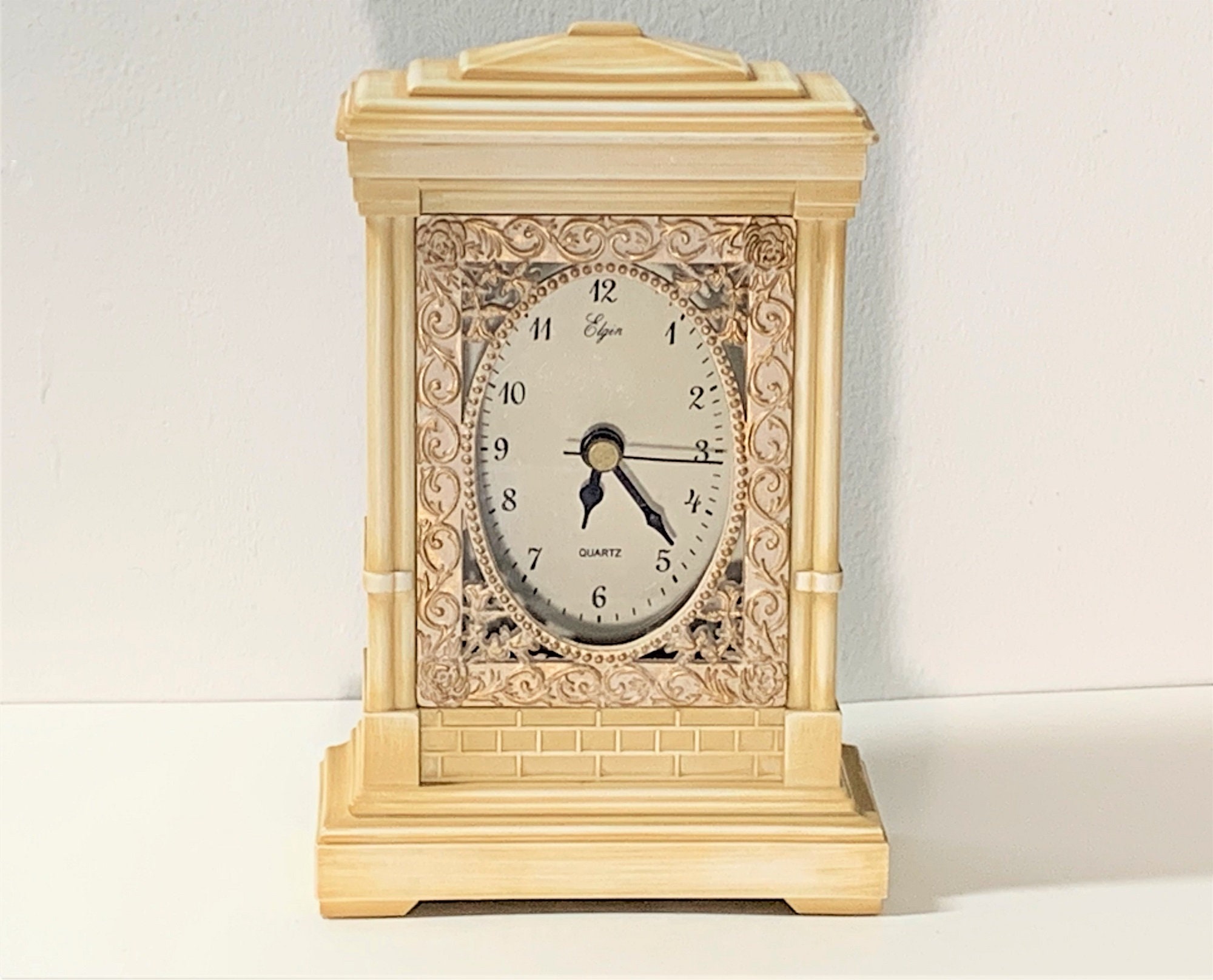 Elgin Sgna Mantle Clock, Terracotta Composition, Artistic Filigree