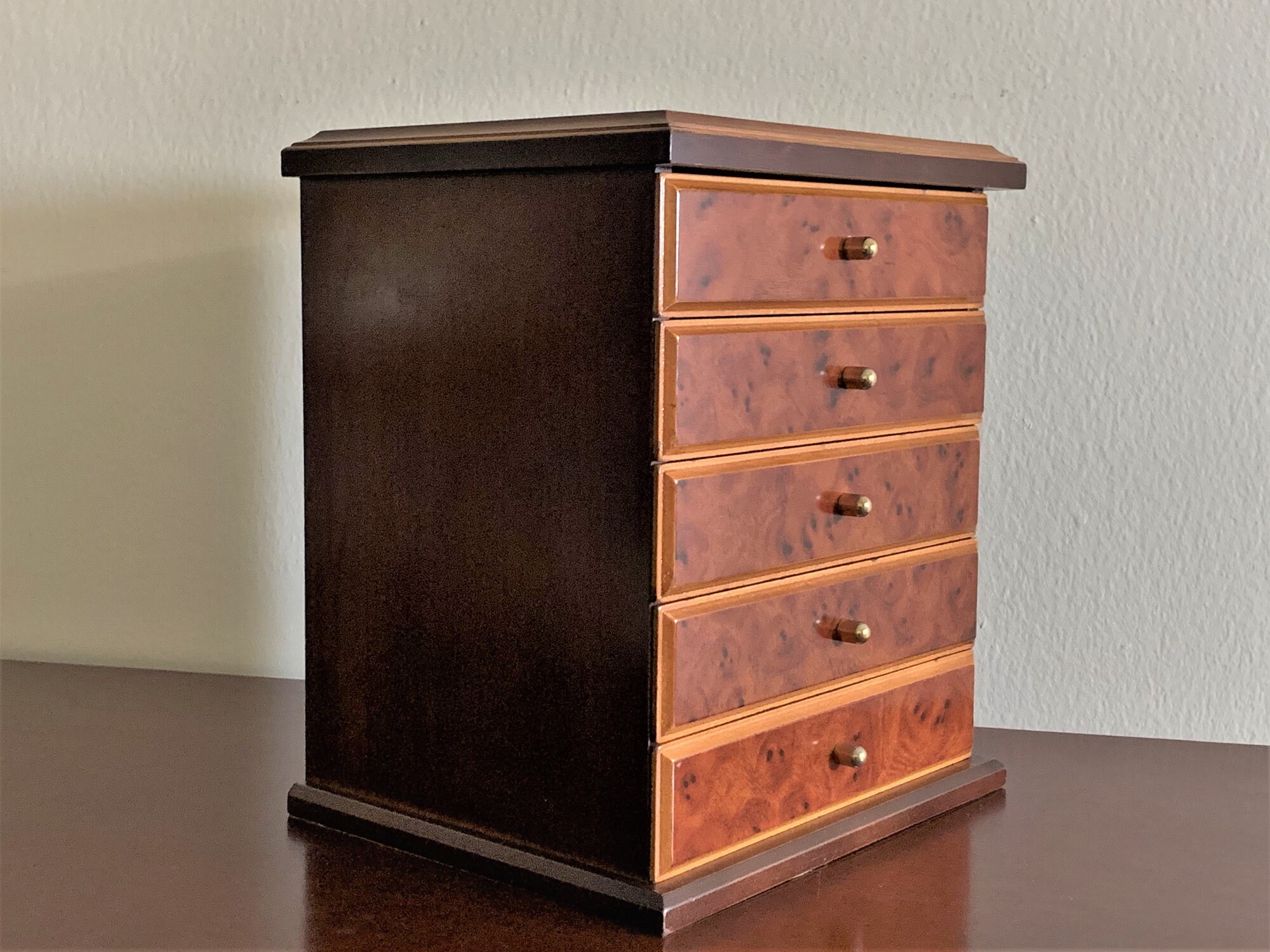 Vintage Fine Wood and Veneers Jewelry Storage Armoire Box, 5