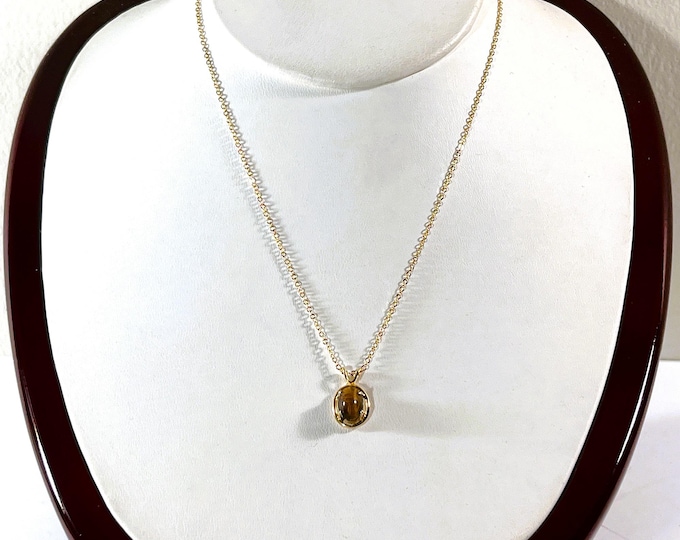 Vintage 1950"s WRE™ 14K Gold Filled Gemstone Egyptian Scarab Pendant Necklace, 8X6mm Tiger's Eye Scarab, 16" Rolo Chain. Free US Shipping