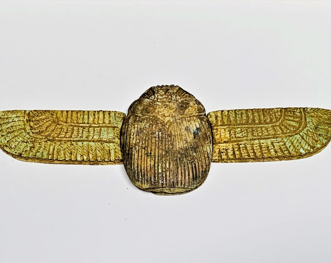Vintage Ancient Egyptian Revival Faience Winged Scarab, 3 Pieces (as it was found), 105 mm - 4"Wide, Abydos - Upper Egypt. Free US Shipping.