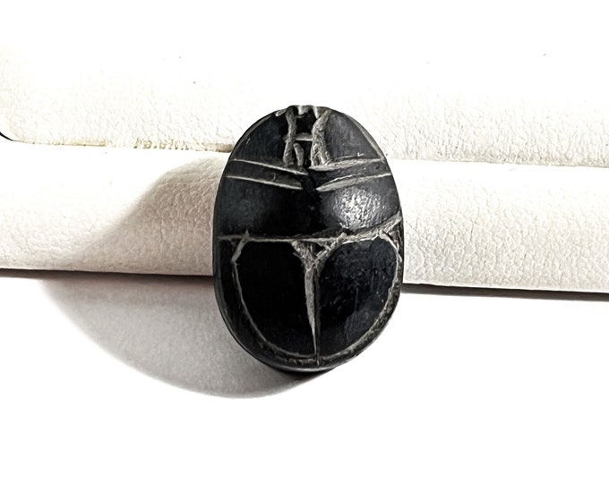 Vintage Ancient Egyptian Heart Scarab, Carved Black Egyptian Basalt Stone, Aswan Area - Upper Egypt, 21mm.  Free US Shipping.