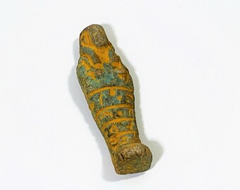 Vintage Ancient Egyptian Faience Shabti Amulet, Servant of The Soul, Memphis Saqqarah,  Lower Egypt, 47mm Long. Free US Shipping.