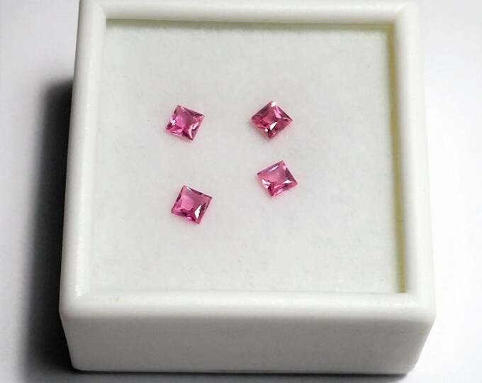 Lot of 4 Princess Cut Genuine Pink Sapphire Loose Gemstone, Rich Light Pink , 3.1 x 3.1 mm, .81 carat Total Weight, Exotic Gems