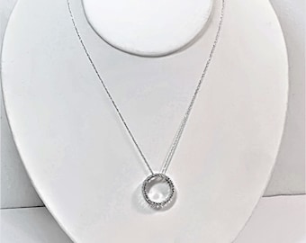 10K White Gold & Diamond Love Circle Pendant Necklace, 3/4" - 38 Diamonds T.W .20 Carat. 20" Double Link Fine Chain. Nice. Free US Shipping