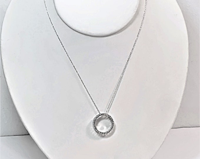 10K White Gold & Diamond Love Circle Pendant Necklace, 3/4" - 38 Diamonds T.W .20 Carat. 20" Double Link Fine Chain. Nice. Free US Shipping