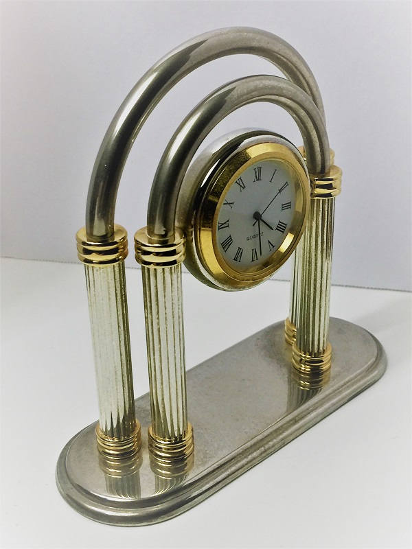 Vintage Very Unique Deco CounterTop Clock, Titanium and Gold Finish, 1