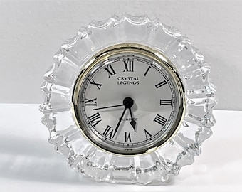 Crystal Legends by Godinger© Fine Lead Crystal Clock, Designs of Ireland, Precision Quartz. Mint Condition. 4" Round.  Free US Shipping