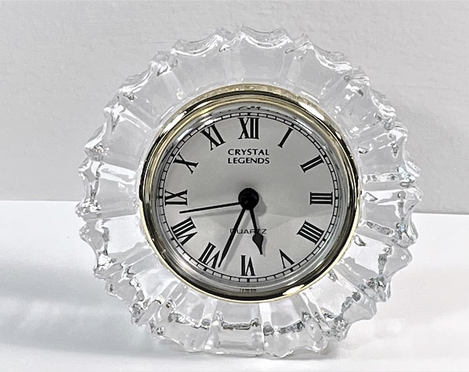 Crystal Legends by Godinger© Fine Lead Crystal Clock, Designs of Ireland, Precision Quartz. Mint Condition. 4" Round.  Free US Shipping