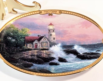 Thomas Kinkade "Hope's Cottage" First Issue in the Scenes of Serenity, 1995 The Bradford Exchange© Plate, 8.5X6.5" Oval, Free US Shipping.
