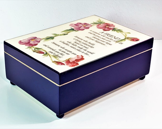 Vintage Sankyo Inlaid Varnished Music Box "You've Got a Friend", 1990 Summit Collection, Velvet Padded Interior, 7"L. 5"W. Free US Shipping