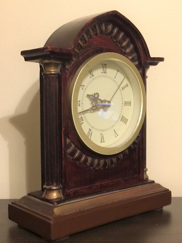 Vintage Hand Made Victorian CounterTop Clock, Resin, Mahogany and Gold
