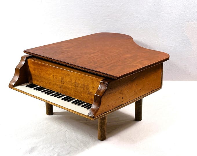 VTG 1960's Carved Wood Piano Music Box "Blue Hawaii", Sankyo 20 Key Mechanism, Red Lining, 11" L. 9" W. 5.5" T. Restored, Free US Shipping.