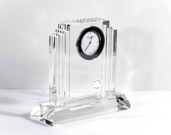 Galway® Irish Crystal "Jaz" Medium Clock, Impressive Design, Fine 24% Lead Crystal, Top Grade, Serviced, 5.25" W. 5" T. Free US Shipping.
