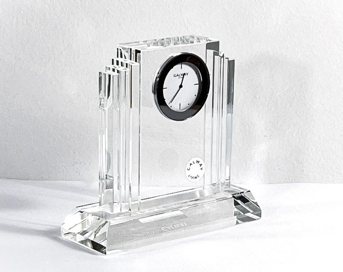 Galway® Irish Crystal "Jaz" Medium Clock, Impressive Design, Fine 24% Lead Crystal, Top Grade, Serviced, 5.25" W. 5" T. Free US Shipping.