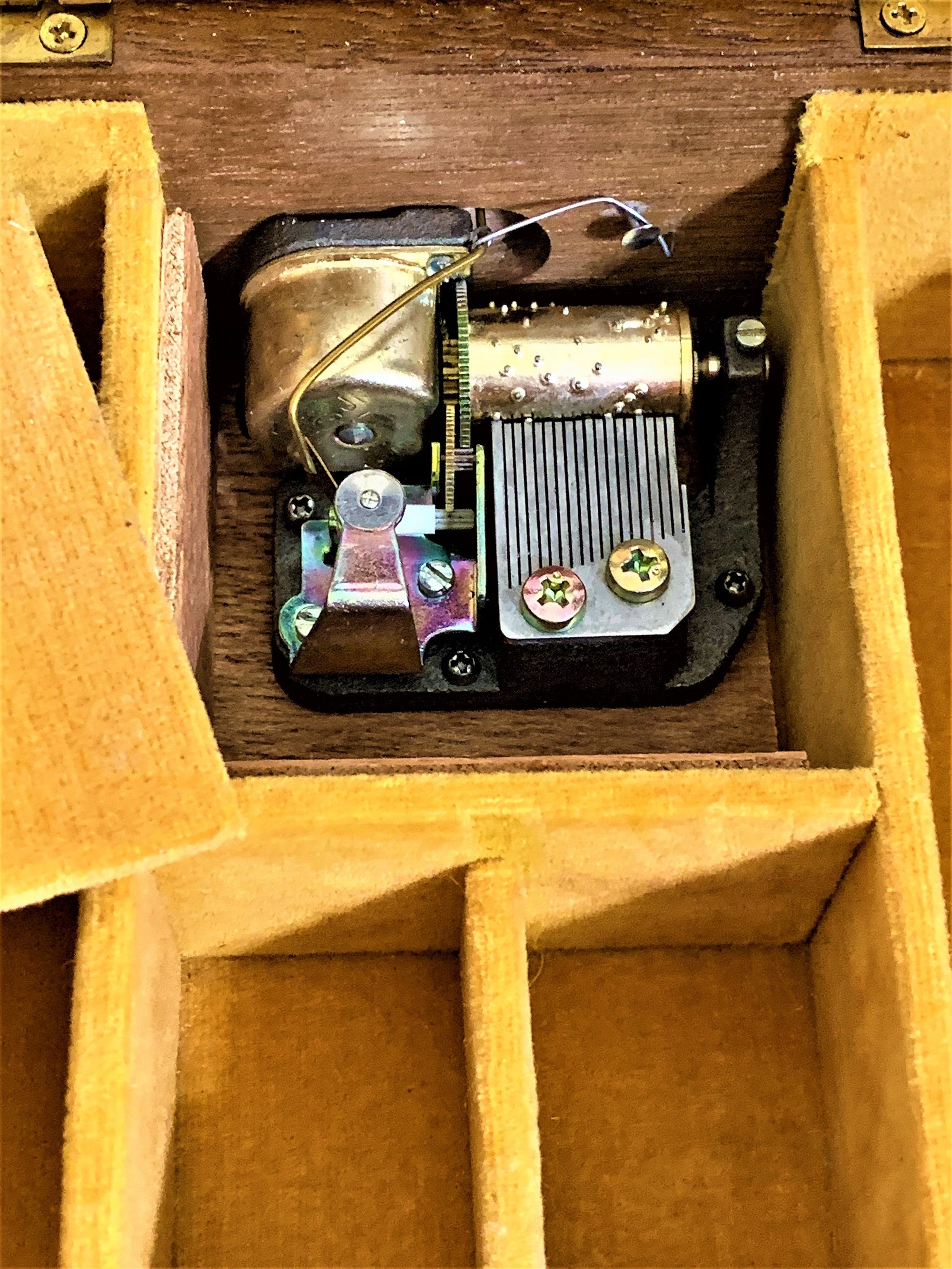 Vintage Fuji Japan Rosewood Music Jewelry Box, Glass Window Lid