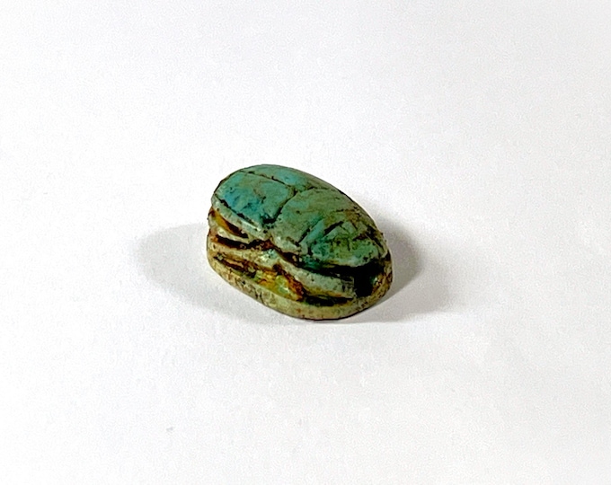 Vintage Ancient Egyptian Faience Ritual Scarab Amulet, Valley of The Kings, Luxor- Upper Egypt, 16mm, Great Shape & Color. Free US Shipping