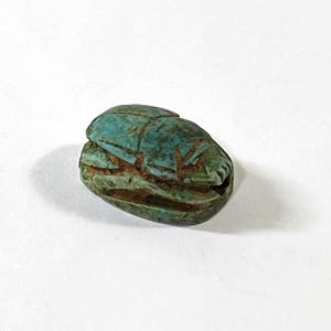 Vintage Ancient Egyptian Faience Ritual Scarab, Amarna (Akhetaten City), Upper Egypt, 19.3mm. Superb Amulet. Free US Shipping.