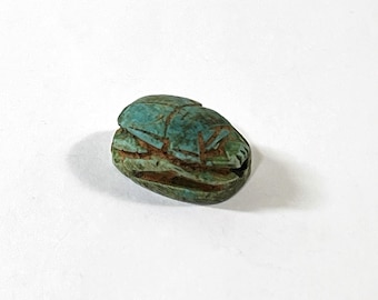 Vintage Ancient Egyptian Faience Ritual Scarab, Amarna (Akhetaten City), Upper Egypt, 19.3mm. Superb Amulet. Free US Shipping.