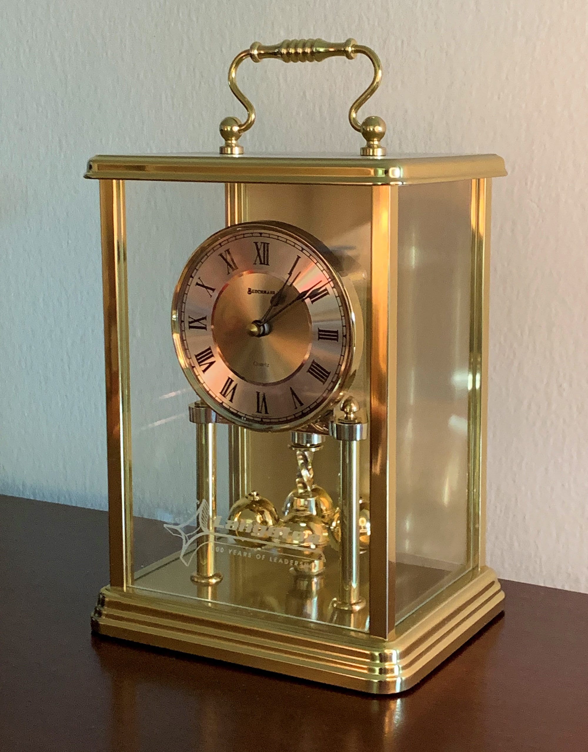 Requires 1 AA Battery Tested Cond Solid Brushed & Polished Brass made in Germany 197080s in Exc Working Benchmark Quartz Mantel Clock