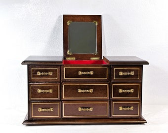 Vintage 1960's Carved Rosewood Large Musical Jewelry Chest, Tune:"Yesterday", 8 Drawers, Velvet, 14" W. 7.5" T. Restored. Free US Shipping