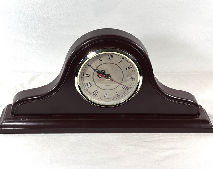 Vintage The Bombay Company® Napoleon Style Large Mahogany Wood Clock, 16.5" W. 8" H, 5" Dial, Restored, Works Perfectly . Free US Shipping