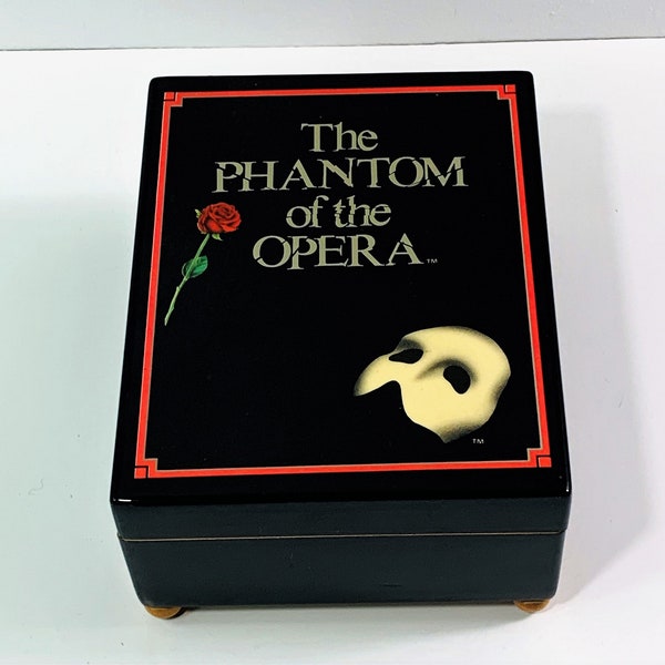 The Phantom of the Opera Music Box by Enesco. Plays "The Music Of The Night". Fine Wood, Black Gloss, Black Lining, 5 X 4". Free US Shipping