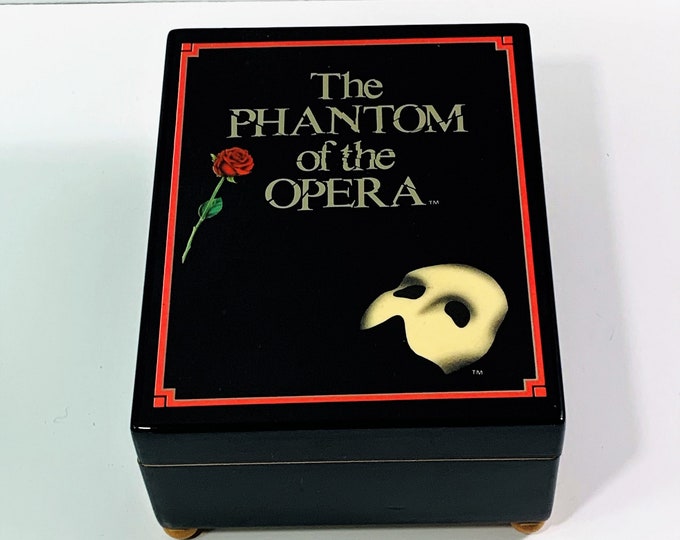 The Phantom of the Opera Music Box by Enesco. Plays "The Music Of The Night". Fine Wood, Black Gloss, Black Lining, 5 X 4". Free US Shipping