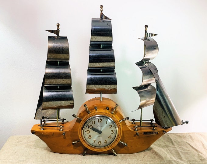 Rare Antique 1941 Sessions 8 Day Wind-Up Clock, Savanah Flagship By Master Crafters Chicago Co. Serviced. 19" W. 17.5" T. Free US Shipping