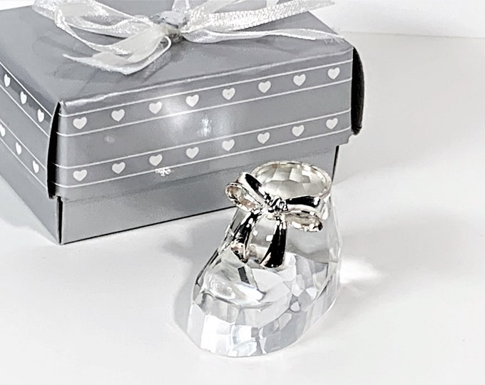 Baby Shoe, Choice Crystal By Fashioncraft, 24% lead Crystal, Hand Cut, 2" Long, 1.25" Tall. Silver Tone Bow Tie, Good Luck Charm