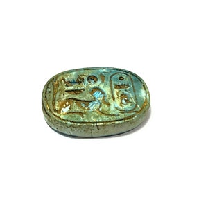 Vintage Ancient Egyptian Faience Personalized Royal Seal Amulet, 31 mm. Valley of the Kings. Luxor, Upper Egypt. Free US Shipping.