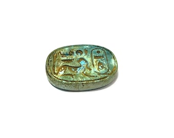 Vintage Ancient Egyptian Faience Personalized Royal Seal Amulet, 31 mm. Valley of the Kings. Luxor, Upper Egypt. Free US Shipping.
