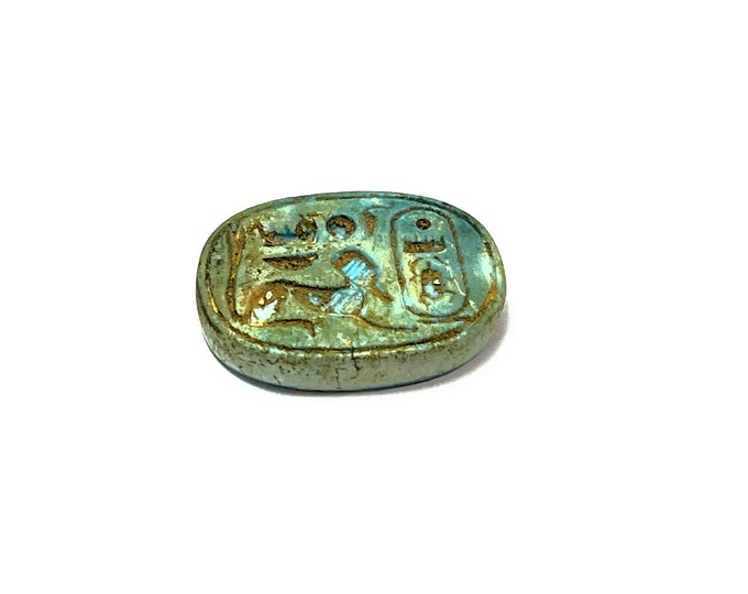 Vintage Ancient Egyptian Faience Personalized Royal Seal Amulet, 31 mm. Valley of the Kings. Luxor, Upper Egypt. Free US Shipping.