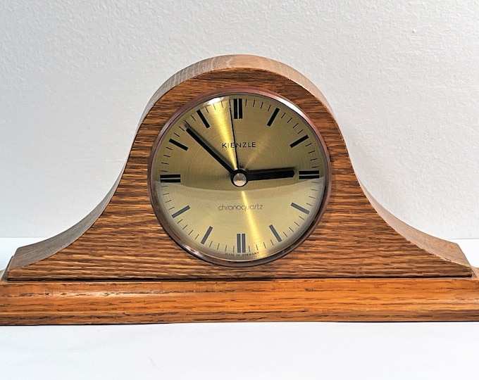 Kienzle™ Chronoquartz Germany Rare Collectors Carved Teak Wood Mantel Clock, Napoleon Style, Serviced. 11.5" W. 5.75" T. Free US Shipping.