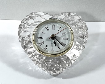 Crystal Legend by Godinger® Heart Shaped Fine Crystal Clock, Works Perfect, Serviced, 4.5" W. 4" L. 2" D. 1980's. Taiwan. Free US Shipping