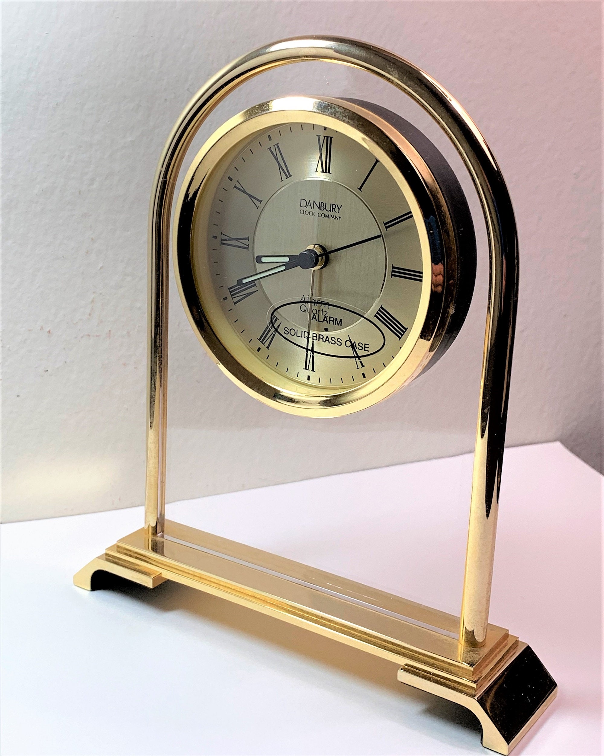 Danbury Solid Brass Alarm Clock, Floating Dial, Luminous Hands, 7 H 6