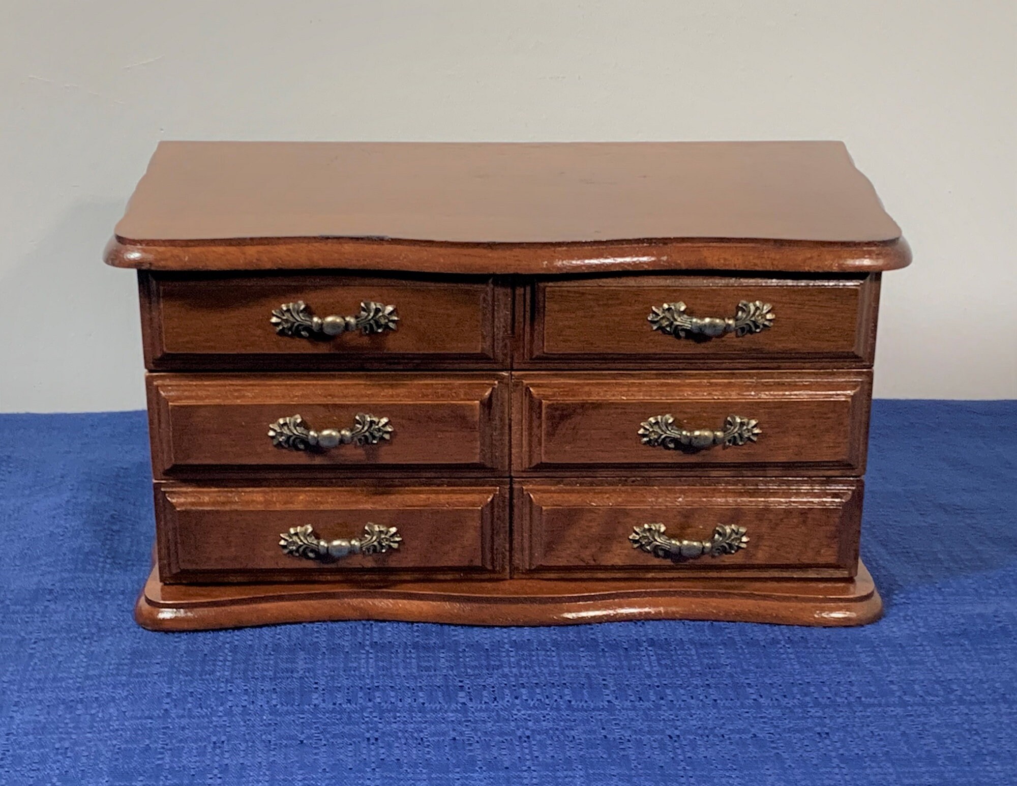 Vintage Solid Wood Jewelry & Watches Chest, Hinged Top W