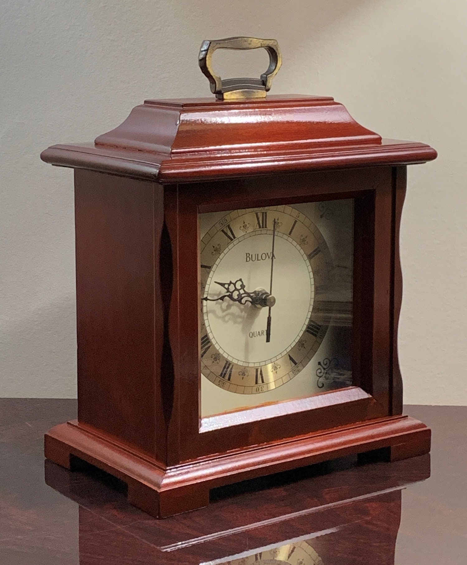 Bulova B1871 Quartz Mantel Clock, Solid Wood, Dark Cherry Finish