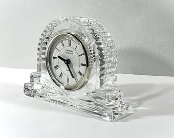 Vintage Crystal Legends by Godinger© France 24% Fine Lead Crystal Clock, Taiwan Precision Quartz. 6" W. 4" T. Mint, Free US Shipping.