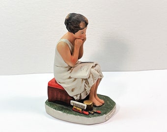 Norman Rockwell Classic, The Saturday Evening Post 1973 Dave Grossman Petite Figurine "The Daydreamer", 4.5" T. 3.25" L. Gift Box, Top Grade