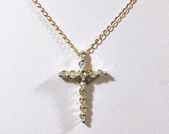 10K Solid Gold Small Diamond Cross with 14K Solid Gold 16" Chain. 12 Diamonds .25 Ct. T.W. 1.30 Grams. Free US Shipping.