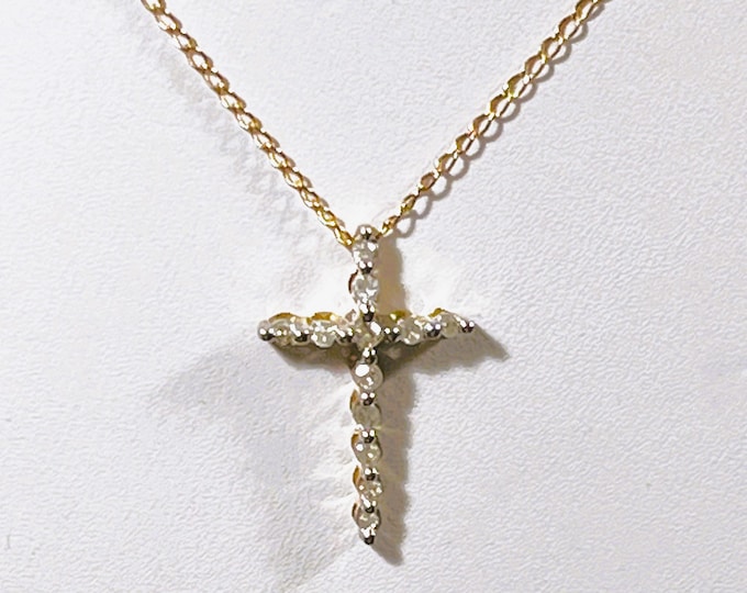 10K Solid Gold Small Diamond Cross with 14K Solid Gold 16" Chain. 12 Diamonds .25 Ct. T.W. 1.30 Grams. Free US Shipping.
