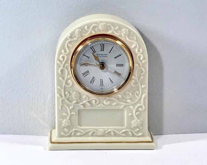 Banbury™ Clock Co. Bone China Porcelain Clock. Embossed Patterns. 24K Gold Accents, 5.5" T. 4.5" W. Serviced. Free US Shipping.