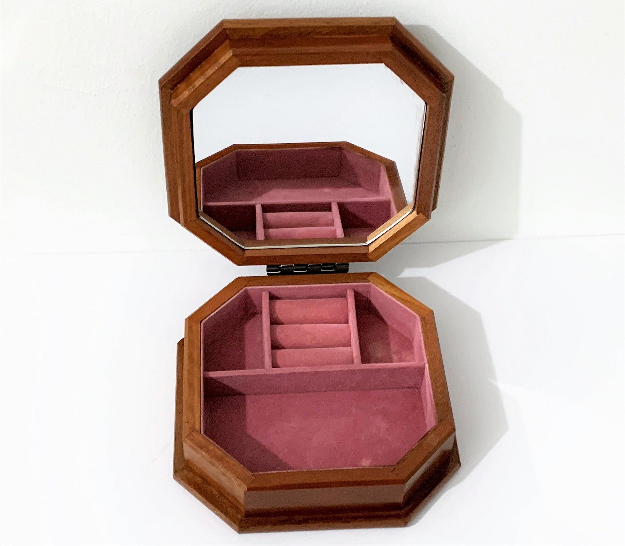 Vintage Solid Wood hexagon Shape Jewelry Box, Colorful Canvas Floral