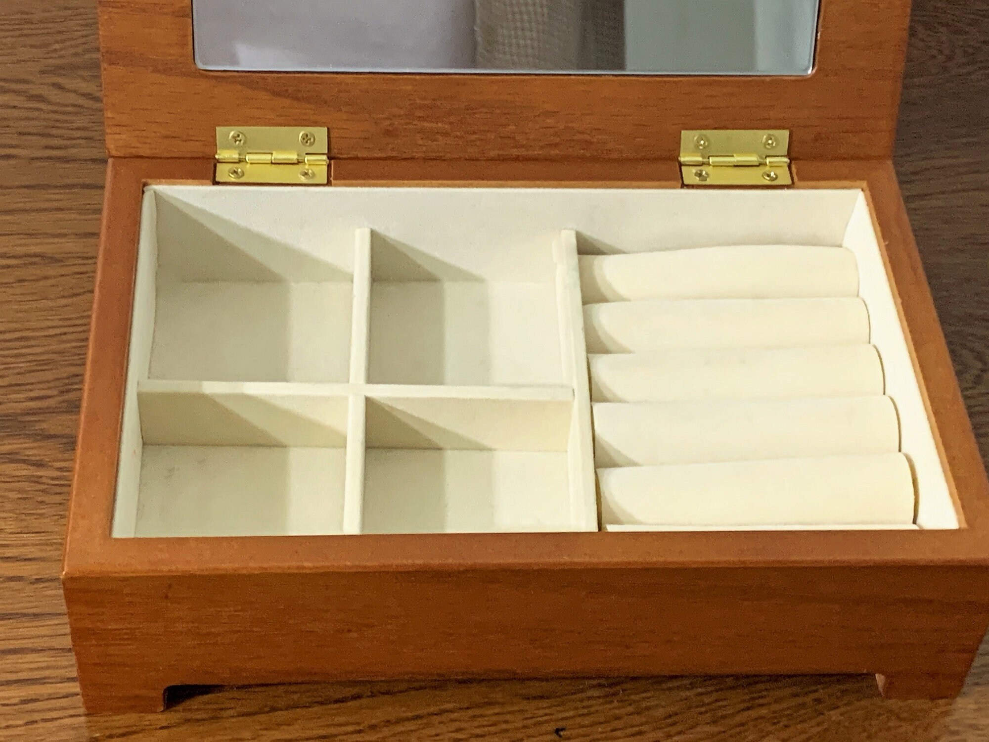 Solid Oak Small Jewelry Box, Hinged Lid With Mirror on the Inside