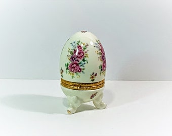 Formalities by Baum Bros Porcelain Hinged Footed Egg Trinket Box Pink Roses, Stands 4" tall, Gift Box. Free US Shipping.