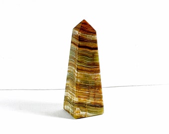 Vintage Egyptian Obelisk, Carved Polished Natural Banded Agate Gemstone, Aswan- Egypt. 6" - 15cm T, 2" - 5cm Base. Free US Shipping. Nice.